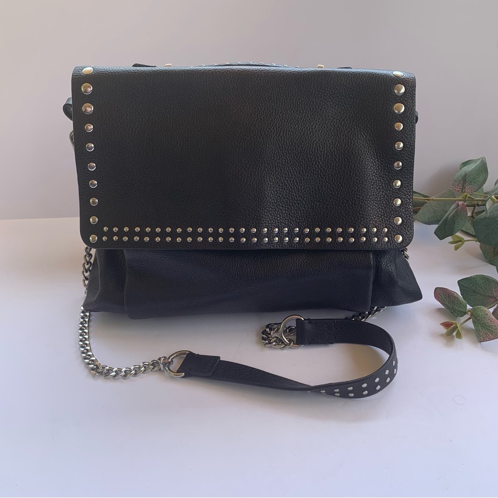 Zara Woman Cow Hide Leather Studded Bag in Black/Silver
